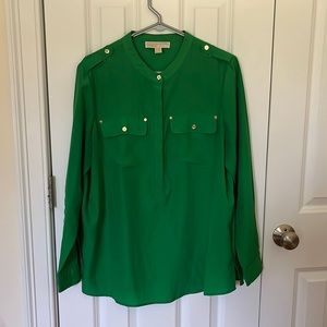 MICHAEL Michael Kors Emerald Green Blouse with Gold Buttons